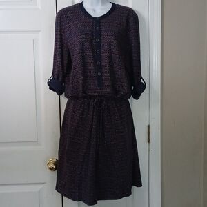 Eddie Bauer navy printed elastic waist casual dress Sz L NWOT